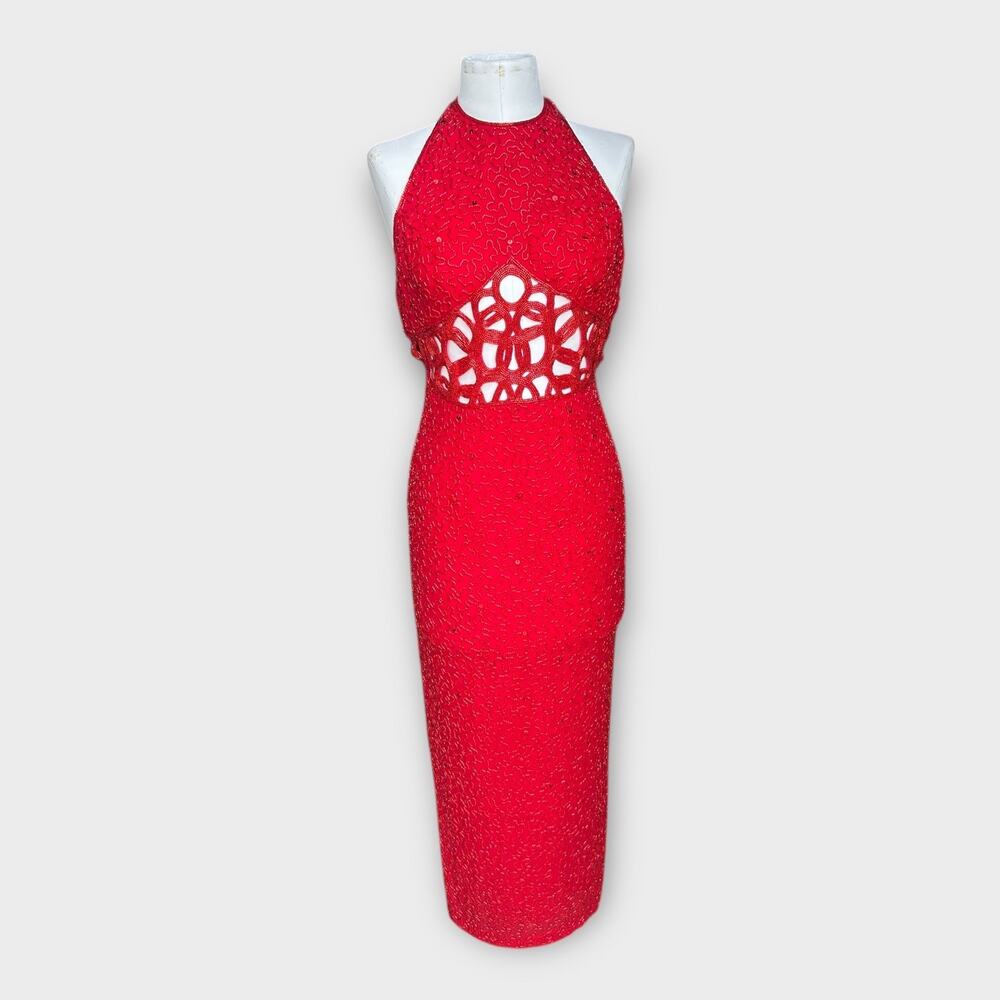 Vintage Sean Collection Beaded Silk Formal Dress Women's XS Glam Prom Coquette